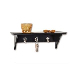 Mainstays Wall Shelf 14" Black NEW Floating Ledge with 3 Hooks Organizer